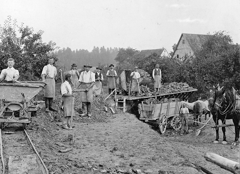 Bei der Tongrube der Falzziegelei im Aischfeld, um 1900